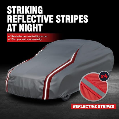 Favoto Car Cover Waterproof Outdoor - Custom Fit for Ford Mustang (1964-2024) All Weather with Reflective Stripe Snow Sun Dust UV Protection Full Exterior Cover