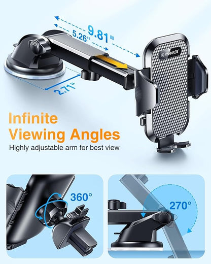 VANMASS Car Phone Holder 2025 Military-Grade Phone Holder for Your Car Windshield Dashboard【 65 Lbs Strongest Suction】【Patent & Safety Certs】 Universal Cell Phone Car Mount for iPhone Samsung Android