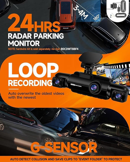 360° Dash Cam Front and Rear Inside, 4 Channel FHD 4 * 1080P, Wi-Fi GPS Voice Control Car Camera, Front 2K+1080P*2 Dash Camera for Cars, with 64GB SD Card, Night Vision, 24H Parking Mode(N300)