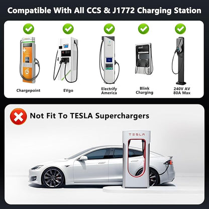 2025 Upgraded Cybertruck 2 in1 CCS & J1772 to Tesla (NACS) Adapter,250KW Fast Charging for Tesla Model 3/Y/S/X/Cybertruck, Compatible with CCS1 DC & J1772 AC Stations, Supports Level 1/2/3 Chargers