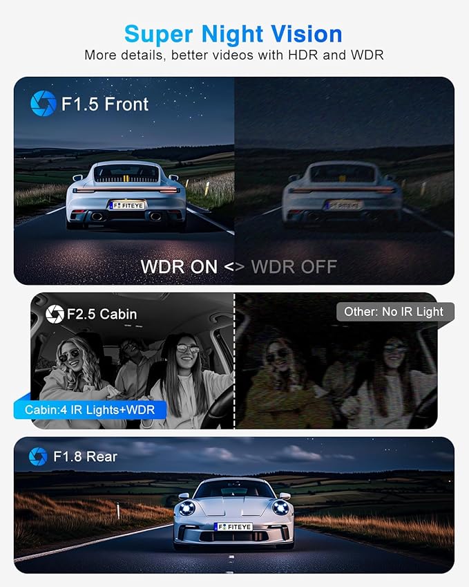 3 Channel 4K Dash Cam, IMX335 STARVIS Sensor, 4K+2K Front and Inside, 2K+1080P+1080P Front and Rear Inside Dash Camera for Cars, Free 64GB Card, Built in WiFi GPS, Intelligent Voice Control