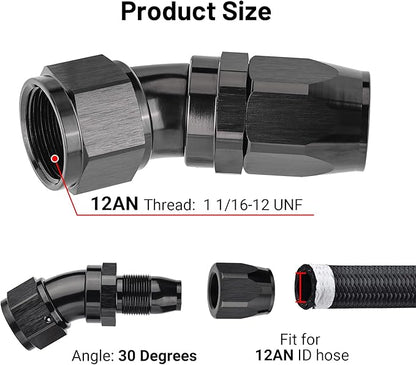 EVIL ENERGY 12AN 30 Degree One Piece Full Flow Hose End Fitting Swivel For CPE Braided Hose