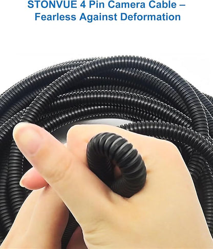 4 Pin Backup Camera Cable with Corrugated Tube Cover, 4 Pin Aviation Extension Cord, Weatherproof, Compatible with Rearview Camera Systems, Radar DVRs, CCTV Security Systems(65FT/20M)
