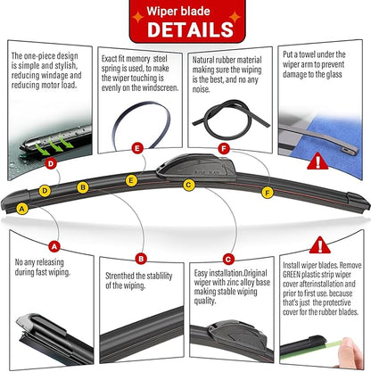 Windshield Wiper Blades Replacement for 2003-2009 Honda Element / 2009-2014 Nissan Cube Original Factory Quality Front Rear Wipers Blade Set for My Car - 20" 20" 12" (Pack of 3)