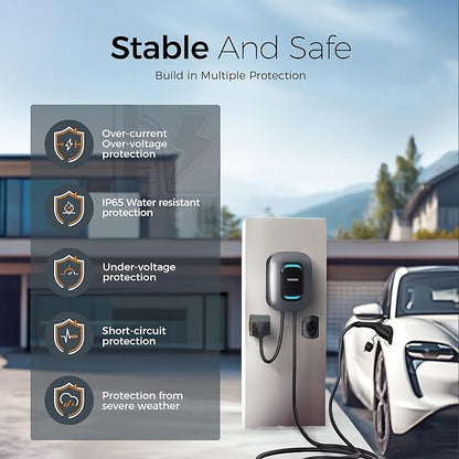 TESSAN Level 2 EV Charger, Hardwired Electric Vehicle Fast Charging Station, 48A/240V Smart Equipment App Control Wi-Fi （Only 2.4Ghz）& Bluetooth, 25ft Cable with Holder for Indoor Outdoor Home