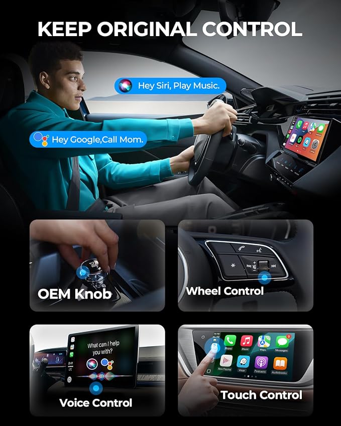AuroraLink Wireless Carplay Adapter & Android Auto Wireless Adapter 2-in-1 Fast & Stable Carplay Wireless Adapter Convert Wired to Wireless Car Play Adapter for iOS 10+/Android 11+ (Dark Purple)