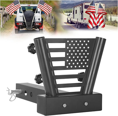 Heavy Duty Dual Hitch Flag Pole Holder for Fits 2" Trailer Receiver, Truck Hitch Flag Pole, Universal Flag Pole Mount Compatible with Car, Truck, SUV, Pickup, Camper & Trailer