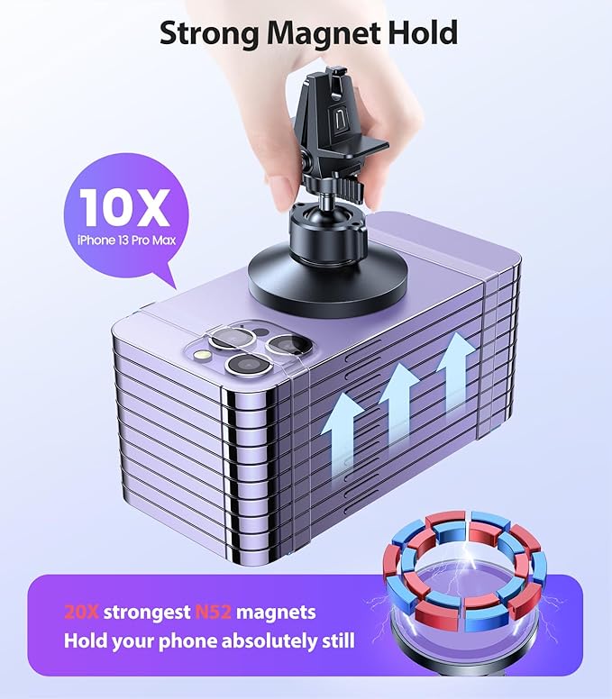 VICSEED for MagSafe Car Mount [Upgraded Strongest Magnet Power] Magnetic Phone Holder for Car Vent 360 Adjustable Magnetic Phone Mount for iPhone 16 Pro Max 15 14 13 12 Plus Mini, Purple