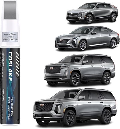 Car Touch Up Paint(Argent Silver Metallic(GXD/WA130H)) for Cadillac, Car Paint Scratch Repair Kit, Quick & Easy Solution to Repair, 2 in 1 Scratch Remover Pen with 2PCS Disposable Micro Applicators