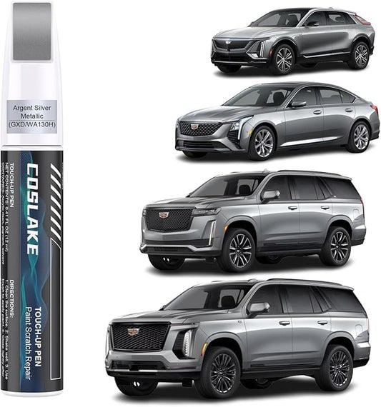 Car Touch Up Paint(Argent Silver Metallic(GXD/WA130H)) for Cadillac, Car Paint Scratch Repair Kit, Quick & Easy Solution to Repair, 2 in 1 Scratch Remover Pen with 2PCS Disposable Micro Applicators
