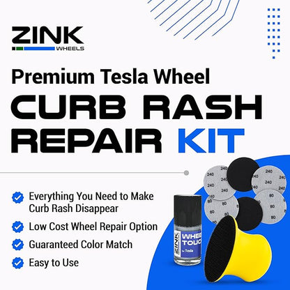 Premium Tesla Wheel Curb Rash Repair Kit for Model X 20-inch Silver Slipstream Rims - DIY Kit with Color-matched Touch Up Paint - Made in USA