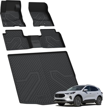 LASFIT Floor Mats and Cargo Liner for Ford Escape Hybrid 2020-2025(NOT for Gasoline Models) All Weather Protector TPE Custom Fit Car Floor Liners, 1st & 2nd Row & Trunk Set, 4PCS Black