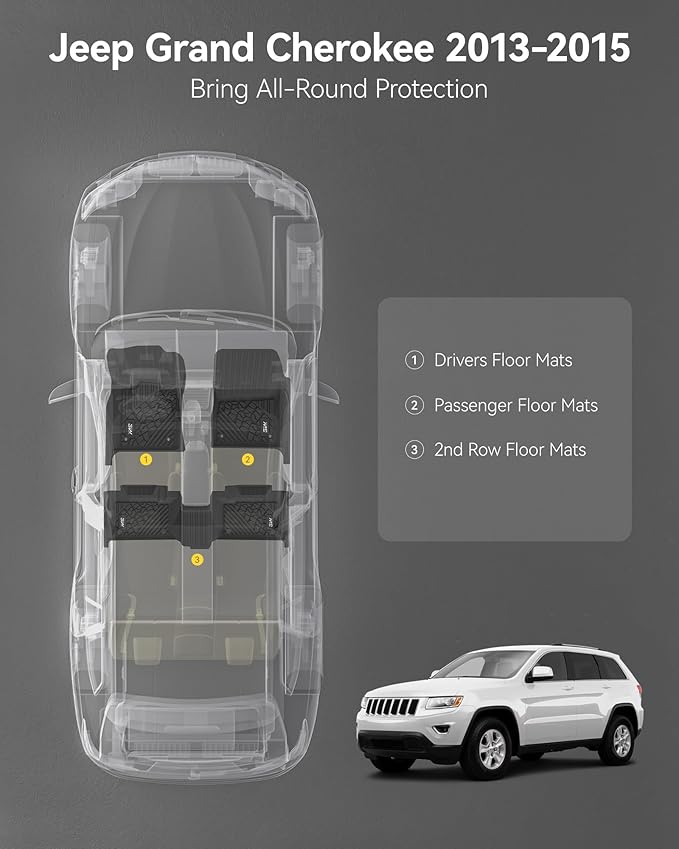 3W Floor Mats Compatible for Jeep Grand Cherokee 2013-2015 (Non L) TPE All Weather Custom Fit Floor Liner 1st and 2nd Row Full Set Car Mats, Black