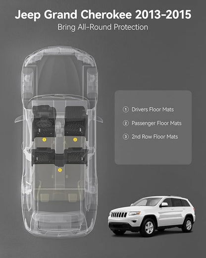 3W Floor Mats Compatible for Jeep Grand Cherokee 2013-2015 (Non L) TPE All Weather Custom Fit Floor Liner 1st and 2nd Row Full Set Car Mats, Black