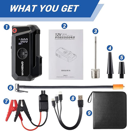 TM16K2 Car Jump Starter 8000A Jump Starter Battery Pack for Up to 6.0L Gas and 4.0L Diesel Engines, 29.6Wh Portable 12V Jump Box with USB Ports, LCD Display, Storage Case, and LED Light