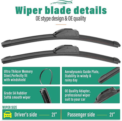 21" 21" 14" Windshield Wiper Blades Replacement for Jeep Grand Cherokee 2005 2006 2007 2008 2009 2010 Premium All Weather Front Rear Wipers Set - OEM Quality (Pack of 3)