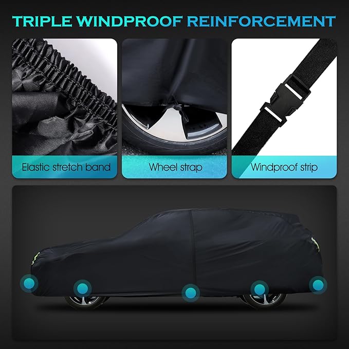 SUV Car Cover Waterproof All Weather for Automobiles, Size S3 Universal Fit for Toyota Highlander, Honda Pilot, Nissan Pathfinder, BMW X5/X6, Ford Explorer/Flex, Infiniti FX35 etc. (191-200 inch) v