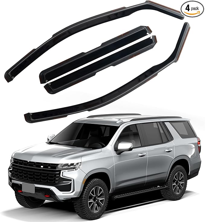 in Channel Rain Guards Fit for 2021 2022 2023 2024 2025 Chevrolet (Chevy) Tahoe/GMC Yukon/Cadillac Escalade, Durable Window Wind Deflectors, Smoke Tinted Vent Window Visors Shades, 4PCS