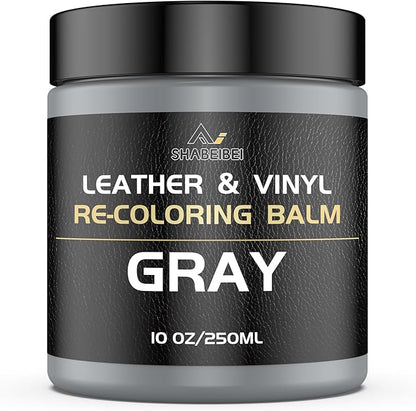 Leather Recoloring Balm,10oz Leather Color Restorer Leather Repair Kit for Furniture Car Leather Scratch Remover, Gray Leather Color Restorer for Couches,Leather Dye Paint for Faded