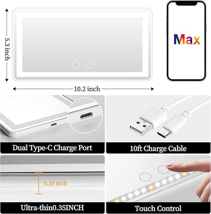 Car Sun Visor Vanity Mirror with Lights, 2 Pcs Rechargeable Car Makeup Mirror Accessories, Birthday Gifts for Women Girl, 3 Light Modes, Dimmable Touch Led Screen, Universal for Car Truck