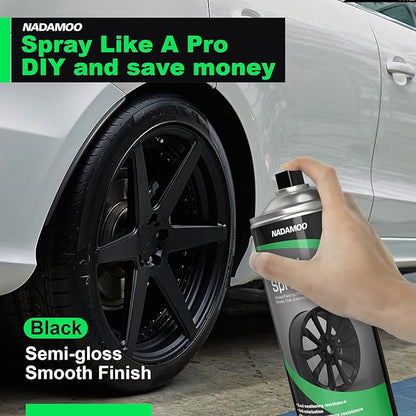 NADAMOO Aluminum Wheel Spray Paint, Car Rim Aerosol Paint for Recolor and Protection of Metal Surface, Semi-gloss Black, 2 Cans, 13 Oz Per Can