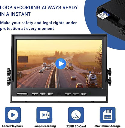 10'' 1080P Wireless Backup Camera System, 10 Inch DVR Dual/Quad Monitor Wireless 2 Rear View Cameras for RV/Truck/Trailer/Camper, IP69 Waterproof Digital Signal Recording System-BW102