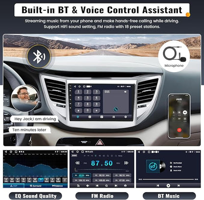 2G+64G 9 Inch Android Car Stereo for Hyundai Tucson 2015-2018 Radio Wireless Apple CarPlay Android Auto Bluetooth Touchscreen GPS Navigation Head Unit WiFi FM USB SWC Split Screen+AHD Backup Camera
