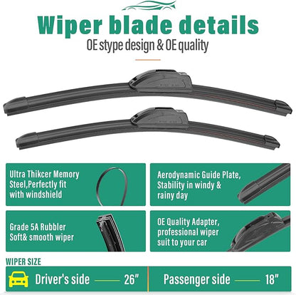 26" 18" 14" Windshield Wiper Blades Replacement for Honda Civic Hatchback 2017 2018 2019 2020 2021 Premium All Weather Front Rear Wipers Set - OEM Quality (Pack of 3)