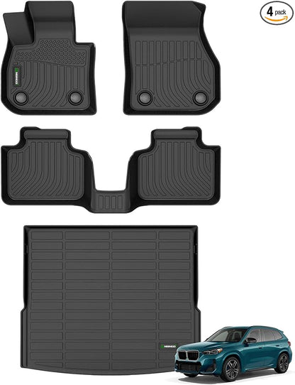ANBINGO-Floor Mats & Cargo Liner Custom for BMW X1 2025 2024 2023 Full Set Car Floor Liners Fits BMW X1 All Weather Mats for X1 Accessories-Black