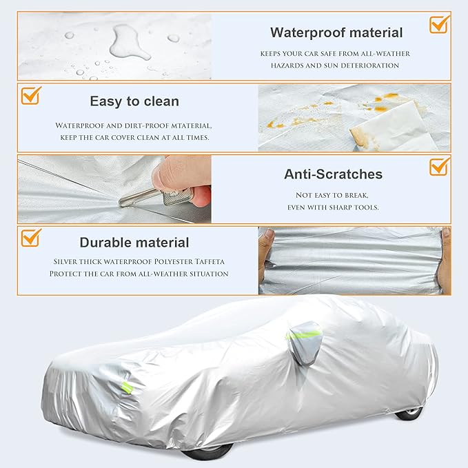 Car Cover for Automobiles All Weather Waterproof Universal Fit for Sedan (Length 166"-177")