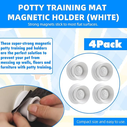 (4-Pack) Potty Training Pad Magnetic Holder Compatible with Any Size of Puppy Pee Pads Perfect for Leg-Lifting Marking Dogs, Strong Magnets Will Stick on Most Flat Surfaces - White Paw