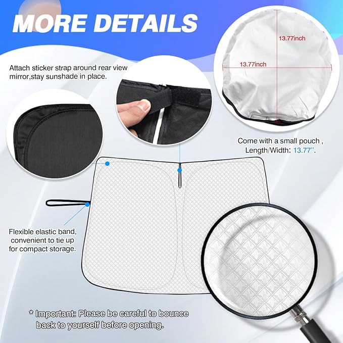 Windshield Sun Shade for 2024-2025 2026 Hyundai Kona Accessories Thicken 6-Layer Front Window Sunshade Cover Sun Visor Protector Foldable Block UV Rays Keep Vehicle Cool