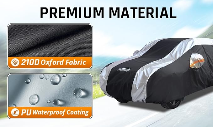 Full Exterior Covers for Waterproof Protection with Silver Stripe Design,SUV Car Covers for Automobiles Universal Fit Nissan Kicks, Subaru Crosstrek, Jeep Compass Liberty, Kia Soul Sportage