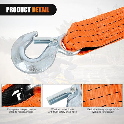 Nilight Tow Strap Heavy Duty with Safety Hooks 2”x20’ 10,000LBS Breaking Strength Towing Strap Rope for Trucks Vehicles Towing Accessories Cable Trailers, 2 Years Warranty