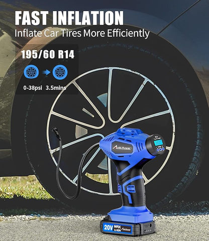AVID POWER Cordless Tire Inflator Portable Air Compressor, 20V Rechargeable Battery Powered Car Tire Pump w/ 12V DC Adapter, Digital Pressure Gauge, Air Pump for Car, Bike, Motorcycle, Ball