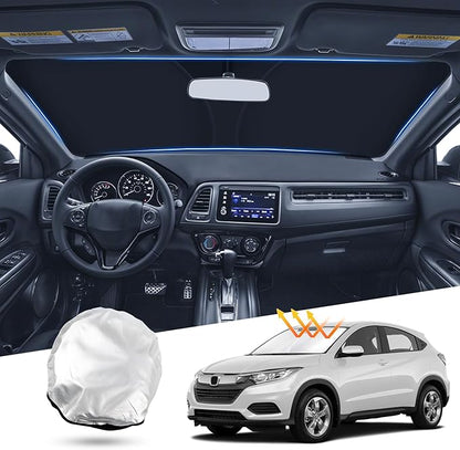 T TGBROS Windshield Sun Shade Custom Fit for 2016-2022 Honda HR-V HRV Accessories Foldable Sun Shield Reflective Polyester Sun Visor Cover Block Heat and Sun Protection