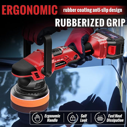 Cordless Buffer Polisher, 5 Inch Random Orbital Car Buffers Waxer and Polishers Kit, 6 Variable Speed 1000-5200 RPM, 21V 3.0Ah Batteries ,for Car Detailing, Waxing, Boat Sanding, Scratch Removing