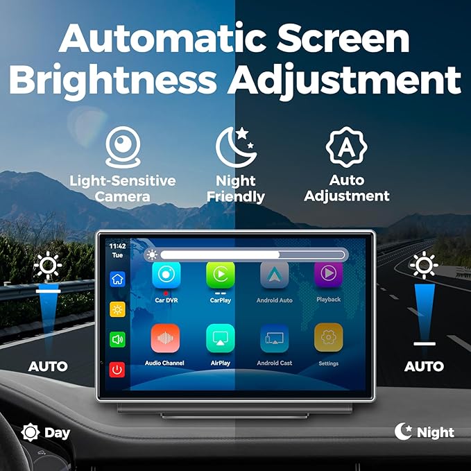 7" Wireless Apple CarPlay Android Auto Screen for Car - 4K Dash Cam, GPS Navigation, HD Touchscreen, AirPlay, 1080P Backup Camera, Car Stereo