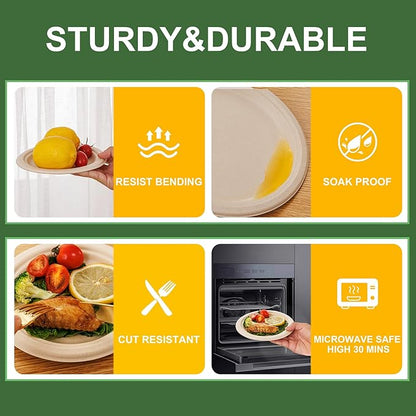 WELLIFE 100% Compostable Paper Plates 7 Inch, 125-Pack Dessert Paper Plates Bulk, Biodegradable Bagasse,Eco-Friendly Disposable Plate Small for BBQ,Picnic,Party (BPI Certified,Microwaveable)
