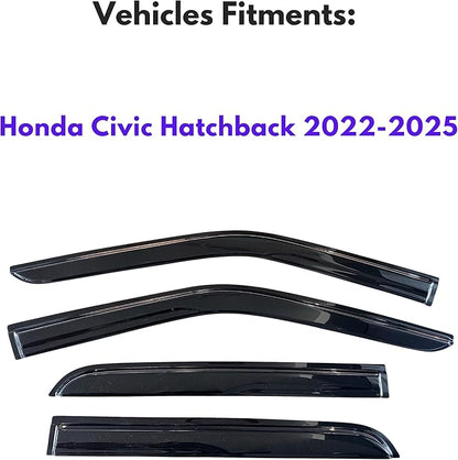 KPY Window Visor Compatible with Honda Civic Hatchback 2022-2025, 4PC Rain Guard Side Window Vent Deflectors Tape-On Mugen Style, 2022 2023 2024 2025