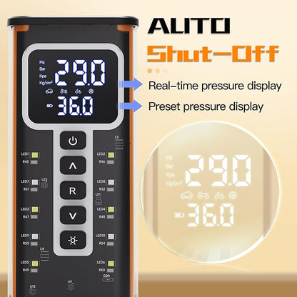 Tire Inflator Portable Air Compressor, Air Pump for Car Tires 5X Faster 150 Psi Digital Pressure Gauge, LED Light and Auto Shut-off Cordless Pocket Portable Pump for Car, Motorcycle, Bike, Balls etc.