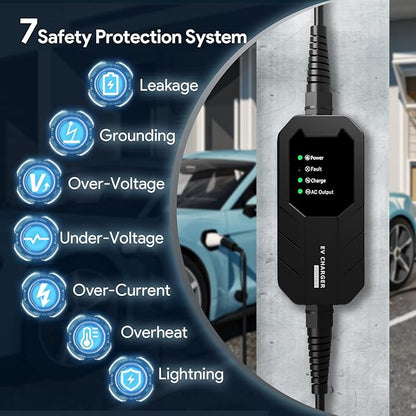 Skysword Ⅱ Level 1 EV Charger (110V, 16A, 25ft), EVSE Home Electric Vehicle Portable Charging Station (NEMA 5-15 Plug)