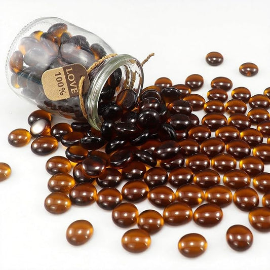 0.96LB Glass Beads Vase Filler Aquarium Gravel Decor Flat Glass Marbles Gems Pebbles Fish Tank Rocks Home Decorative Art Craft - Amber