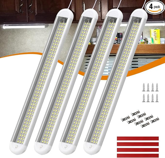 12V LED Interior Light Bar | 120LEDs 1800LM 8W DC 12 Volt led Strip Lights with ON/Off Switch RV Led Lights Interior for Camper Truck Van RV Trailer Cargo Lights Fixture Motorhome (4Pack)
