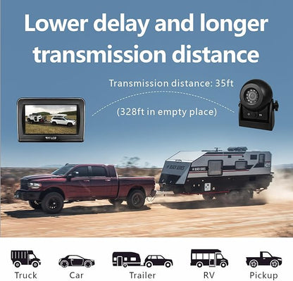 Magnetic Wireless Backup Camera with 4.3'' Monitor, Rechargeable Battery Powered Backup Camera System for Car, Trucks, RV, Trailer, Camper, IP68 Waterproof, Super Night Vision(MS-343)