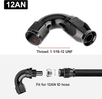 EVIL ENERGY 12AN 120 Degree PTFE One Piece Full Flow End Hose Fitting Aluminum Black