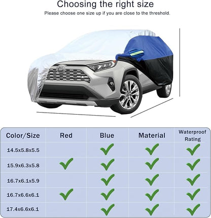 Car Cover for SUV Waterproof All Weather Snowproof UV Windproof Outdoor Full Car Jacket with Elastic Edges Adjustable Straps