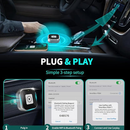 Wireless CarPlay Adapter for iPhone - Mini USB Design, Plug & Play, Auto Connect,Convert Wired to Wireless CarPlay in Seconds, iOS 10+ Compatible (2025 Upgrade) for Cars 2016+(Silver)