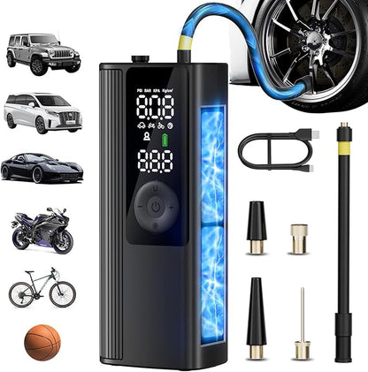 Tire Inflator Portable Air Compressor, Cordless Air Pump for Car Tires with Digital Pressure Gauge, 150 PSI Fast Tire Inflator for Car, Motorcycle, Bicycle - LED Light and Auto Shut-Off