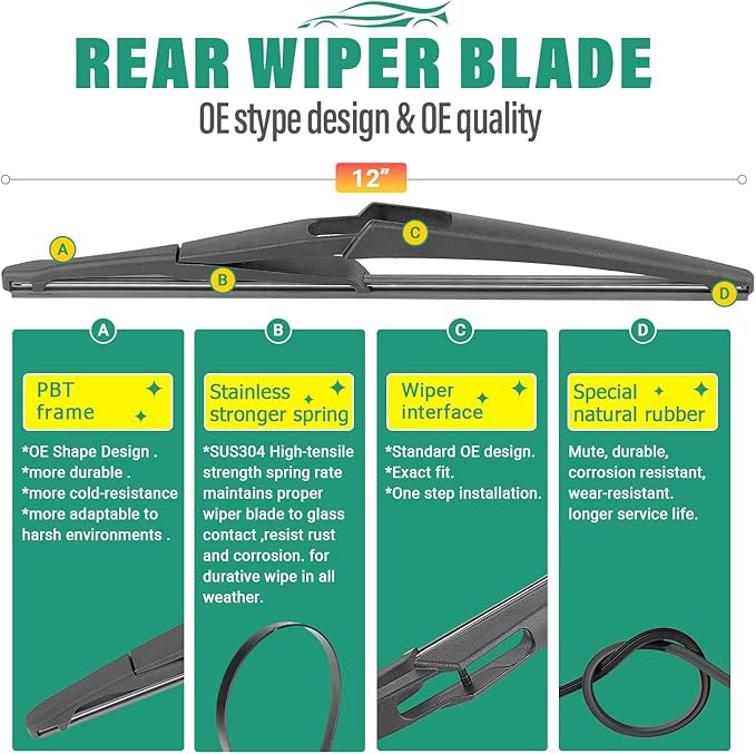 26" 19" 12" Windshield Wiper Blades Replacement for Infiniti QX60 2022 2023 2024 2025 QX 60 Premium All Weather Front Rear Wipers Set - OEM Quality (Pack of 3)